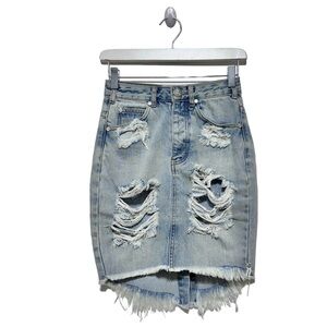 Like New One Teaspoon 2020 High Waist Button Fly Distressed Jean Skirt Size 0